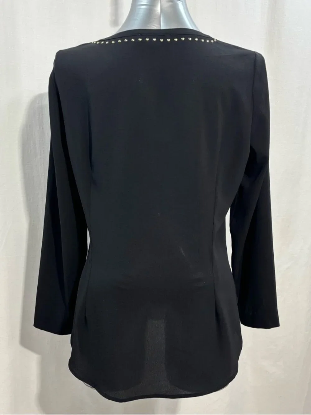 Michael Kors Women’s Black Long Sleeve Blouse with Gold Stud Trim Large - 543
